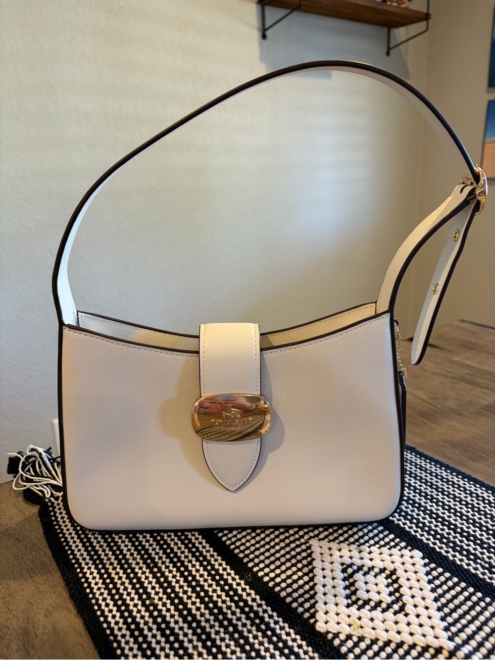 Coach Eliza Cream Leather Shoulder Bag with Gold Accent